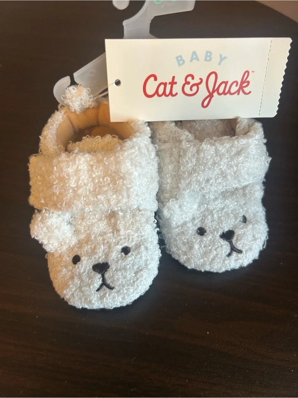 Cat & Jack Cream Teddy Bear Plush Baby Booties